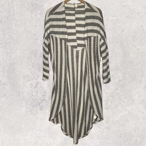 Francesca's Bird Cage Grey Cream Stripe Color Block Dolman Sleeve Long Cardigan